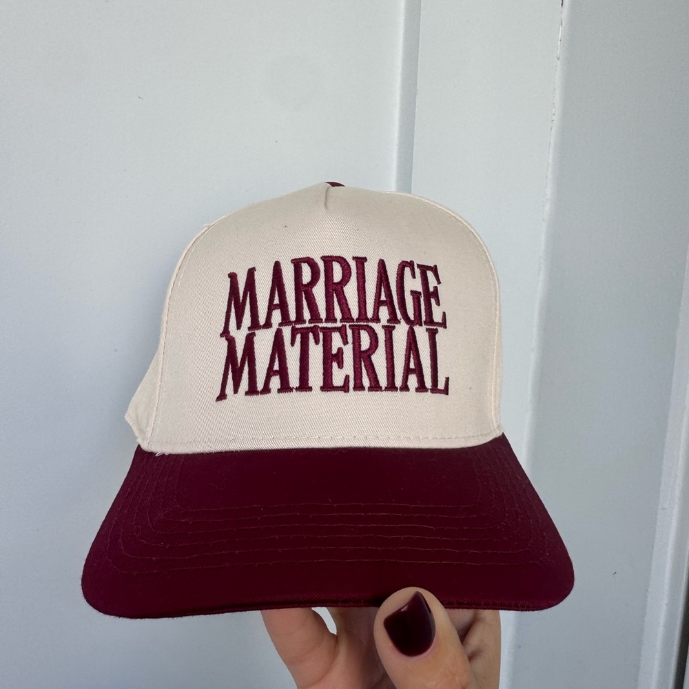 Marriage Material Two-Tone Trucker Hat - Cream & Maroon